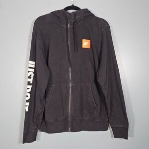 Nike Just Do It Black Full Zip Hoodie Sweatshirt Patch Logo Men's Size L
